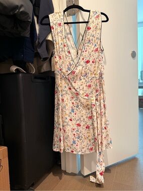 Doen Cream Mini Wrap Dress with Pink & Blue Floral Print